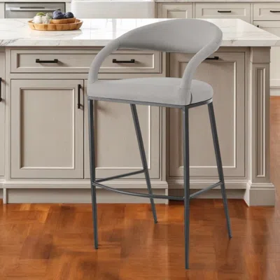 Hivvago 26" Light Gray And Black Faux Leather And Iron Low Back Counter Height Bar Chair