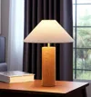 Hivvago 26" Natural Solid Wood Cylinder Table Lamp With White Cone Shade In Neutral
