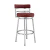 Hivvago 26" Red And Silver Faux Leather And Iron Swivel Low Back Counter Height Bar Chair In Burgundy