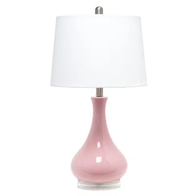 Hivvago 26" Rose And Clear Ceramic Round Table Lamp With White Drum Shade In Pink