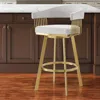 Hivvago 26" Silver And Gold Fabric And Stainless Steel Low Back Counter Height Swivel Bar Chair In White