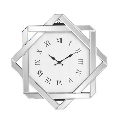 Hivvago 26" Silver Mirrored Glass Silent Analog Geometric Wall Clock In Gray