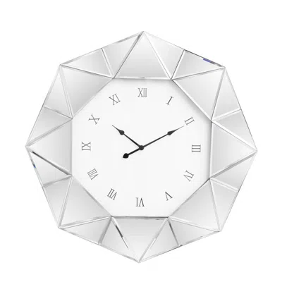 Hivvago 26" Silver Mirrored Glass Silent Analog Geometric Wall Clock In White