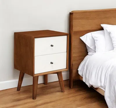 Hivvago 26" Solid Wood And Wood Two Drawer Nightstand In Brown
