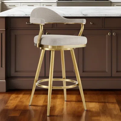 Hivvago 26" Taupe And Gold Fabric And Stainless Steel Counter Height Swivel Bar Chair In Neutral