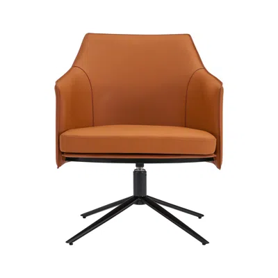 Hivvago 26" Terra Cotta And Black Faux Leather Swivel Lounge Chair In Brown
