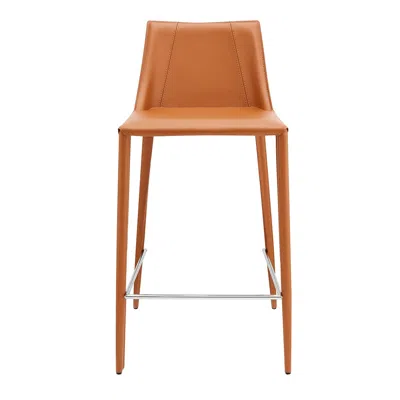 Hivvago 26" Terra Cotta Faux Leather And Steel Low Back Counter Height Bar Chair In Brown