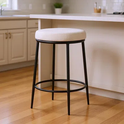 Hivvago 26" White And Black Fabric And Metal Backless Counter Height Bar Chair