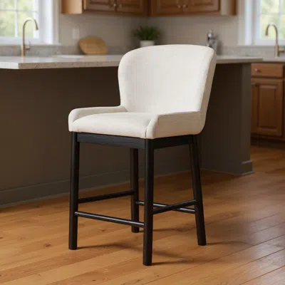 Hivvago 26" White And Black Fabric And Solid Wood Counter Height Bar Chair In Neutral