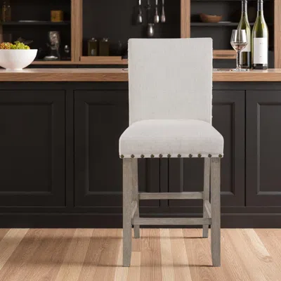 Hivvago 26" White And Natural Wood And Fabric Counter Height Bar Chair