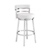 Hivvago 26" White And Silver Faux Leather And Iron Swivel Low Back Counter Height Bar Chair In White