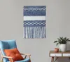 Hivvago 26" X 51" Denim Blue And White Geometric Cotton Macrame Hanging Tapestry In Blue
