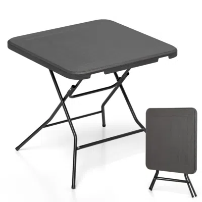 Hivvago 2.6ft Foldable Dining Table With Wood Grain Hdpe Tabletop And Non-slip Foot Pads-black In Gray
