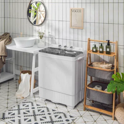 Hivvago 26lbs Portable Semi-automatic Twin Tub Washing Machine With Drain Pump-blue In White