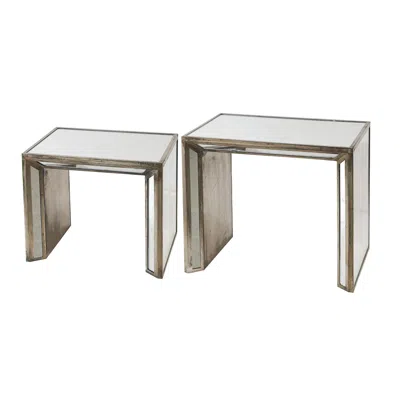 Hivvago 27, 21 Inch Nesting Side Table Set Of 2, Mirrored Wood Frame, Silver In Gold