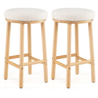 Hivvago 27" Bar Stools Set Of 2 Upholstered Barstools With Boucle Fabric Seats-white