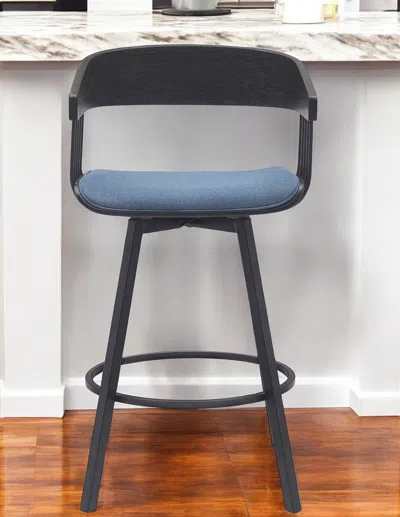 Hivvago 27" Blue And Black Fabric With Metal Swivel Counter Height Bar Chair In Multi