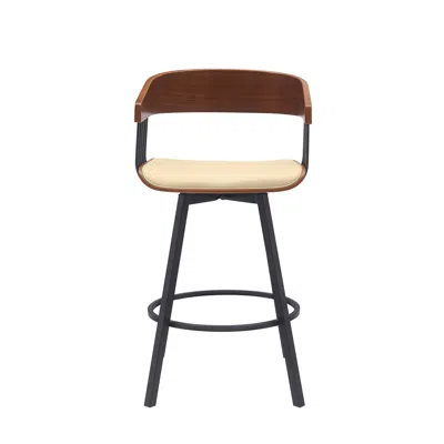 Hivvago 27" Cream And Black Faux Leather With Metal Swivel Counter Height Bar Chair In Brown