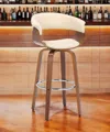 Hivvago 27" Cream And Brown Faux Leather And Solid Wood Low Back Counter Height Swivel Bar Chair In Neutral