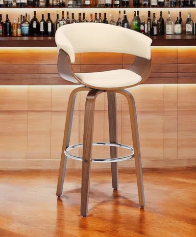 Hivvago 27" Cream And Brown Faux Leather And Solid Wood Low Back Counter Height Swivel Bar Chair In Neutral