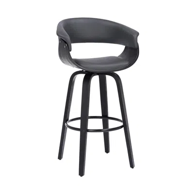 Hivvago 27" Gray And Black Faux Leather And Solid Wood Swivel Low Back Counter Height Bar Chair