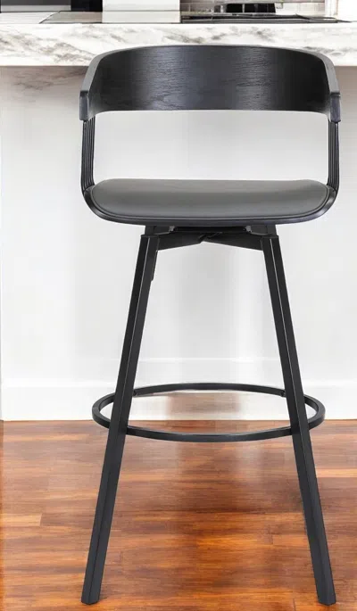 Hivvago 27" Gray And Black Faux Leather With Metal Swivel Counter Height Bar Chair