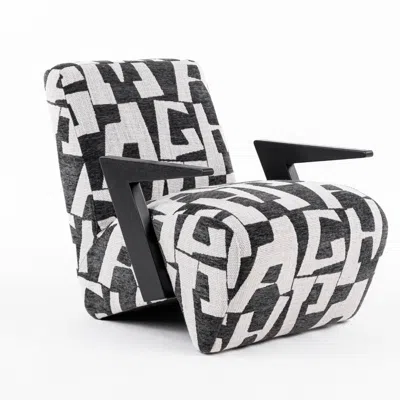Hivvago 27 Inch Accent Chair, Polyester Black And White Geometric Pattern Print