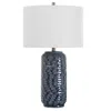 Hivvago 27 Inch Ceramic Table Lamp, Wavy Texture, Blue, Silver, White In Blue