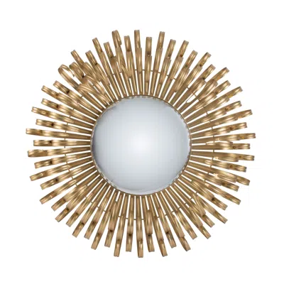HIVVAGO 27 INCH ROUND WALL MOUNT ACCENT DECOR MIRROR, SUNBURST, IRON FRAME, GOLD