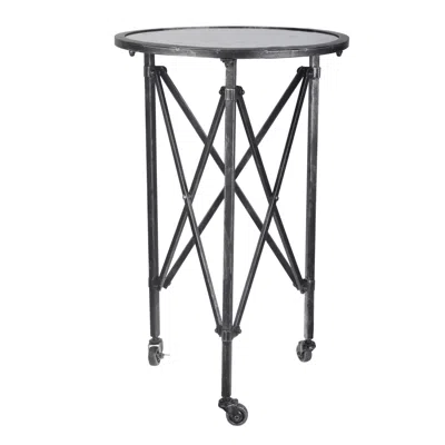 Hivvago 27 Inch Side Table, Round Metal Body, Glass Tabletop, 3 Wheels, Silver