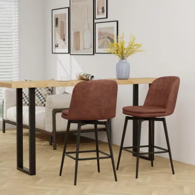 Hivvago 27 Inch Swivel Bar Stool Set Of 2 Counter Height Chair With Padded Seat-black And Brown