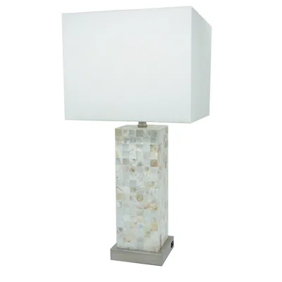 Hivvago 27 Inch Table Lamp Set Of 2, Square White Shade, Steel Base, Marble, White