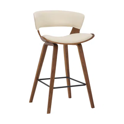 Hivvago 27 Inches Saddle Seat Leatherette Counter Stool, Cream And Brown