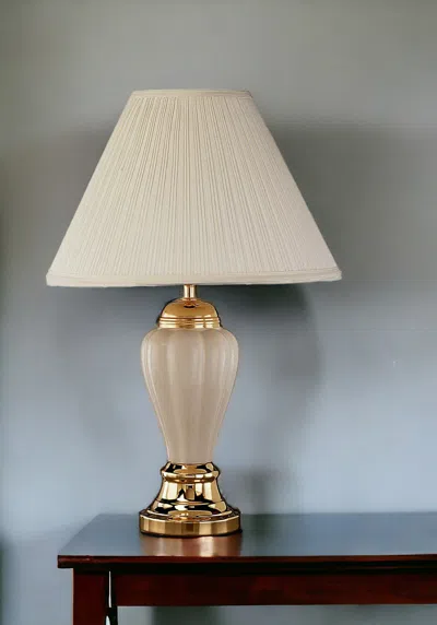 Hivvago 27" Ivory And Gold Ceramic Urn Table Lamp With Off White Empire Shade In Neutral