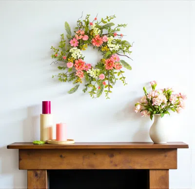 Hivvago 27" Pink And Green Spring Berry Artificial Wreath In Multi