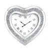 Hivvago 27" Silver Faux Crystal And Mirrored Glass Silent Analog Heart Wall Clock In White