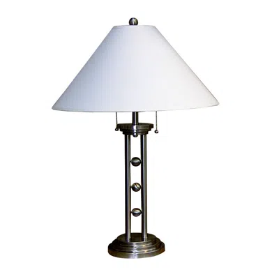 Hivvago 27" Silver Metal Two Light Table Lamp With White Classic Empire Shade In Black