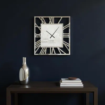 Hivvago 27" Silver Mirrored Glass Silent Analog Square Wall Clock In Metallic