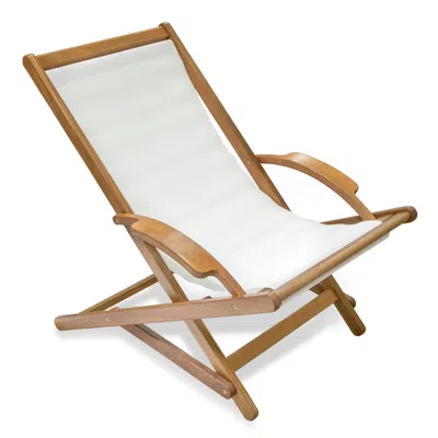 Hivvago 27" White And Natural Wood Solid Wood Indoor Outdoor Deck Chair In Brown
