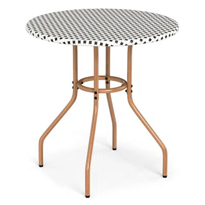 Hivvago 27.5 Inch Outdoor Bistro Table With Heavy Duty Metal Frame And Adjustable Foot Pads-white In Brown