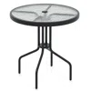 Hivvago 27.5 Inch Round Patio Dining Table With Rippled Tempered Glass Top For Backyard