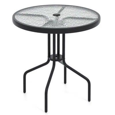Hivvago 27.5 Inch Round Patio Dining Table With Rippled Tempered Glass Top For Backyard
