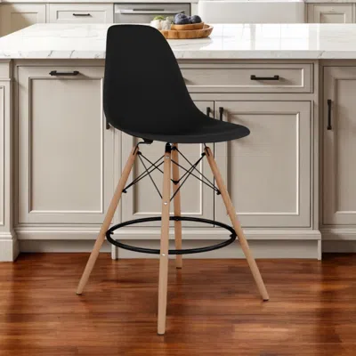 Hivvago 28" Black And Brown Heavy Duty Plastic And Solid Wood Counter Height Bar Chair