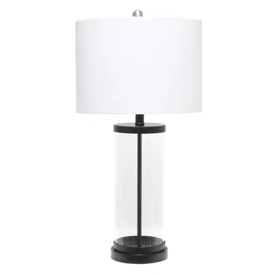 Hivvago 28" Black And Clear Glass And Metal Table Lamp With White Drum Shade