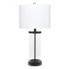 Hivvago 28" Black And Clear Glass And Metal Table Lamp With White Drum Shade