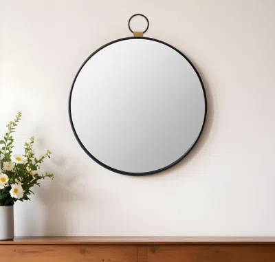 Hivvago 28" Black Round Iron Framed Accent Mirror