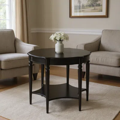 Hivvago 28" Brown Wood Round Coffee Table With Shelf In Black