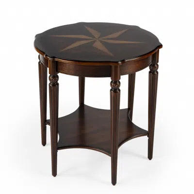Hivvago 28" Brown Wood Round Coffee Table With Shelf