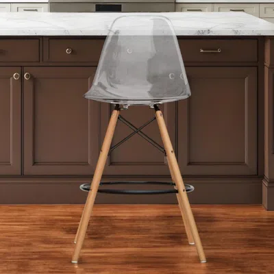 Hivvago 28" Clear And Brown Acrylic And Solid Wood Counter Height Bar Chair In Gray
