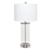 Hivvago 28" Clear And Nickel Glass And Metal Table Lamp With White Drum Shade In White